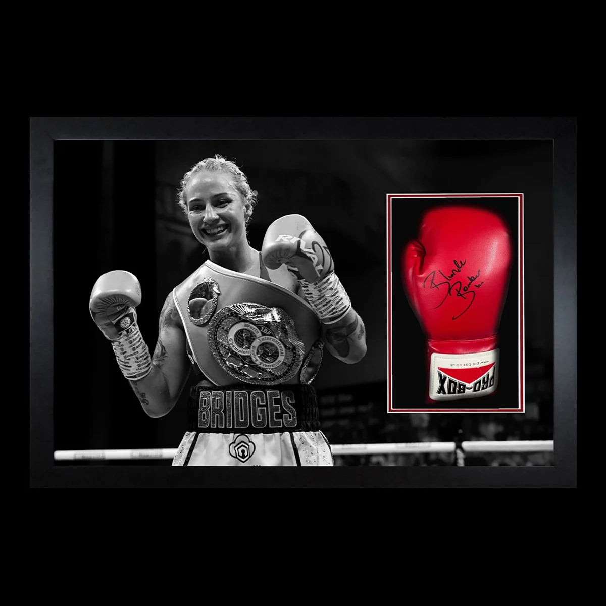 Ebanie Bridges Signed Framed Boxing Glove in 2 Options: Signed "Blonde Bomber"