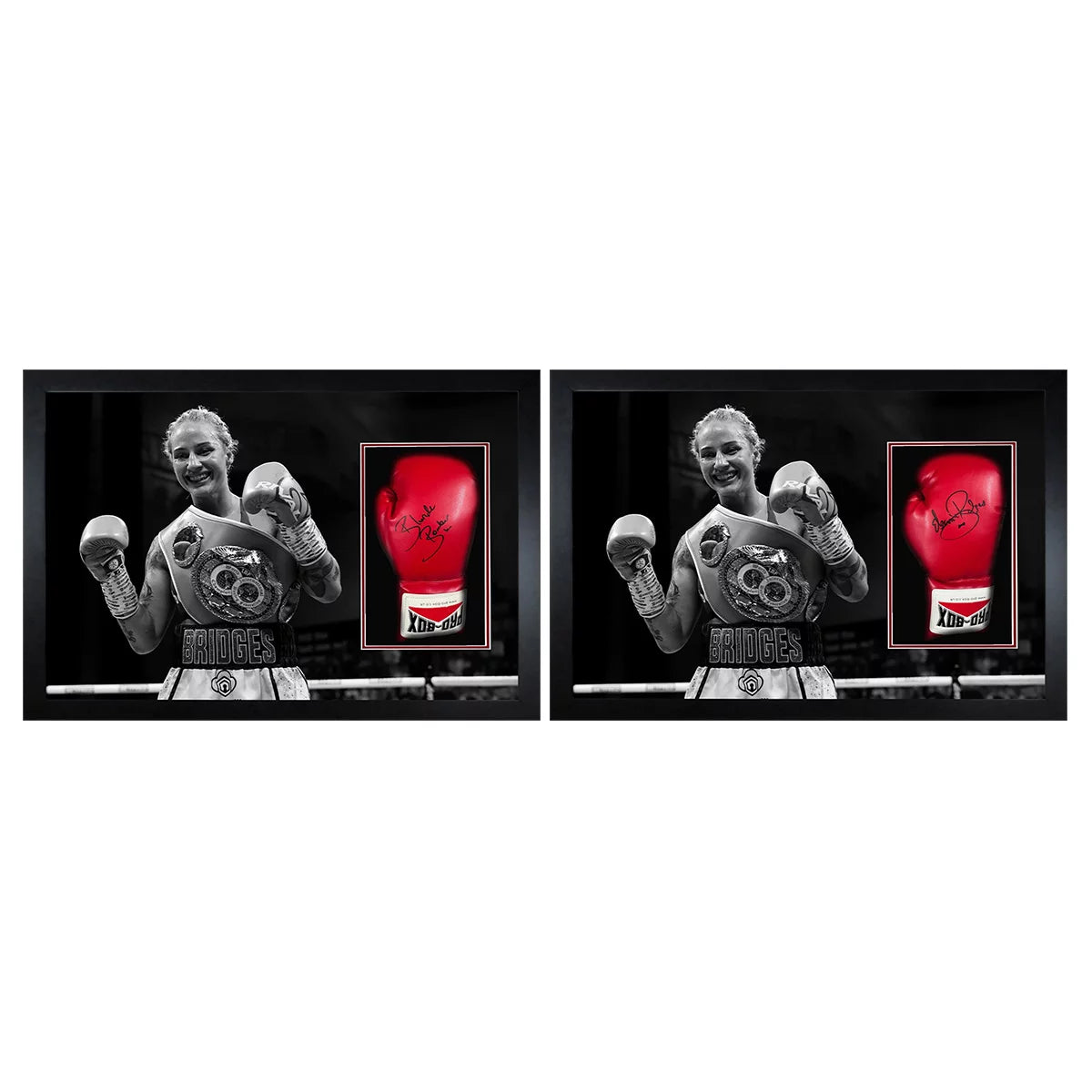 Ebanie Bridges Signed Framed Boxing Glove in 2 Options: Signed "Blonde Bomber"