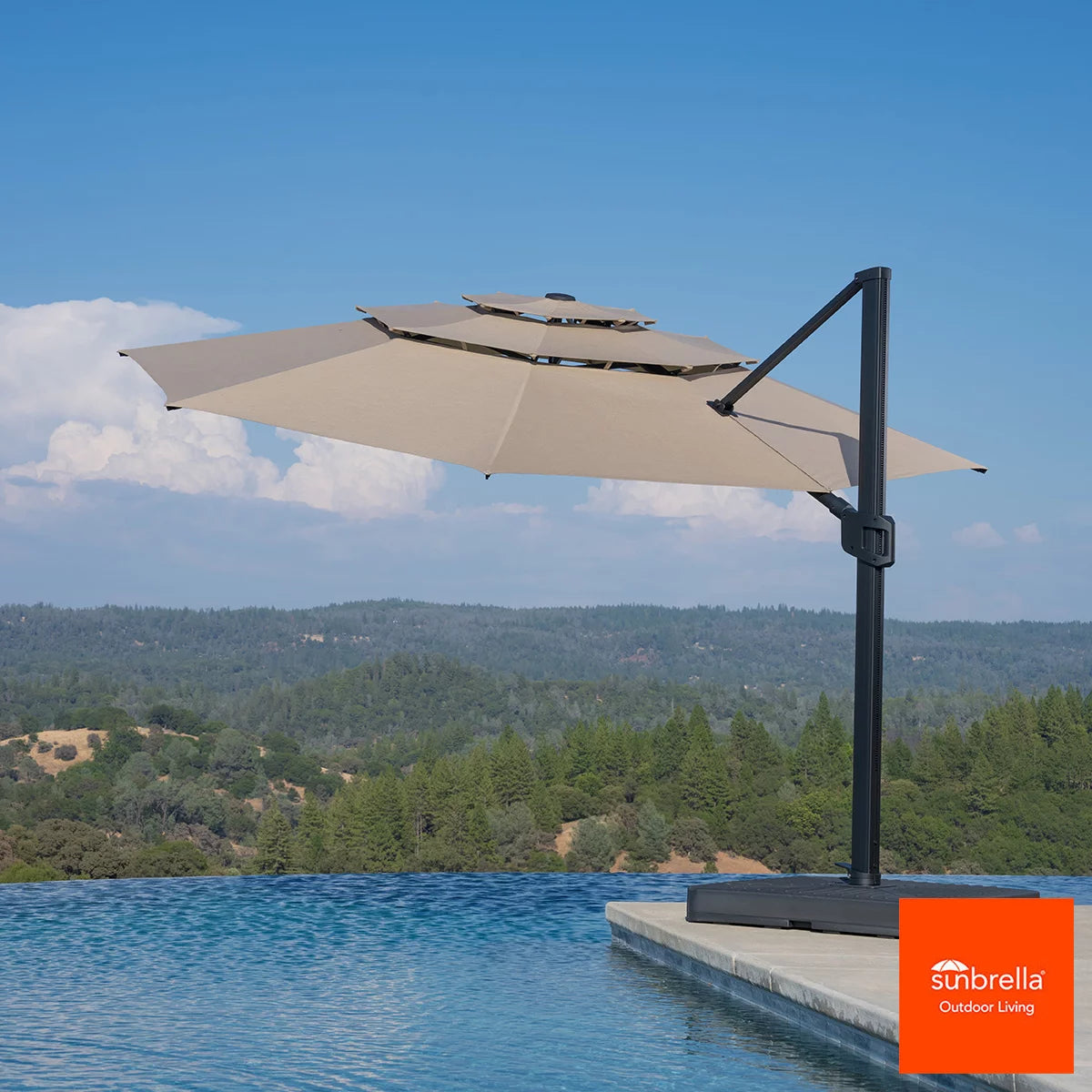 SunVilla 13ft (3.9m) Round 3-Tier Cantilever Umbrella with Base (non-LED)