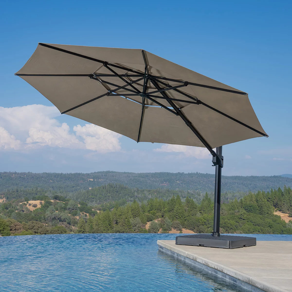SunVilla 13ft (3.9m) Round 3-Tier Cantilever Umbrella with Base (non-LED)