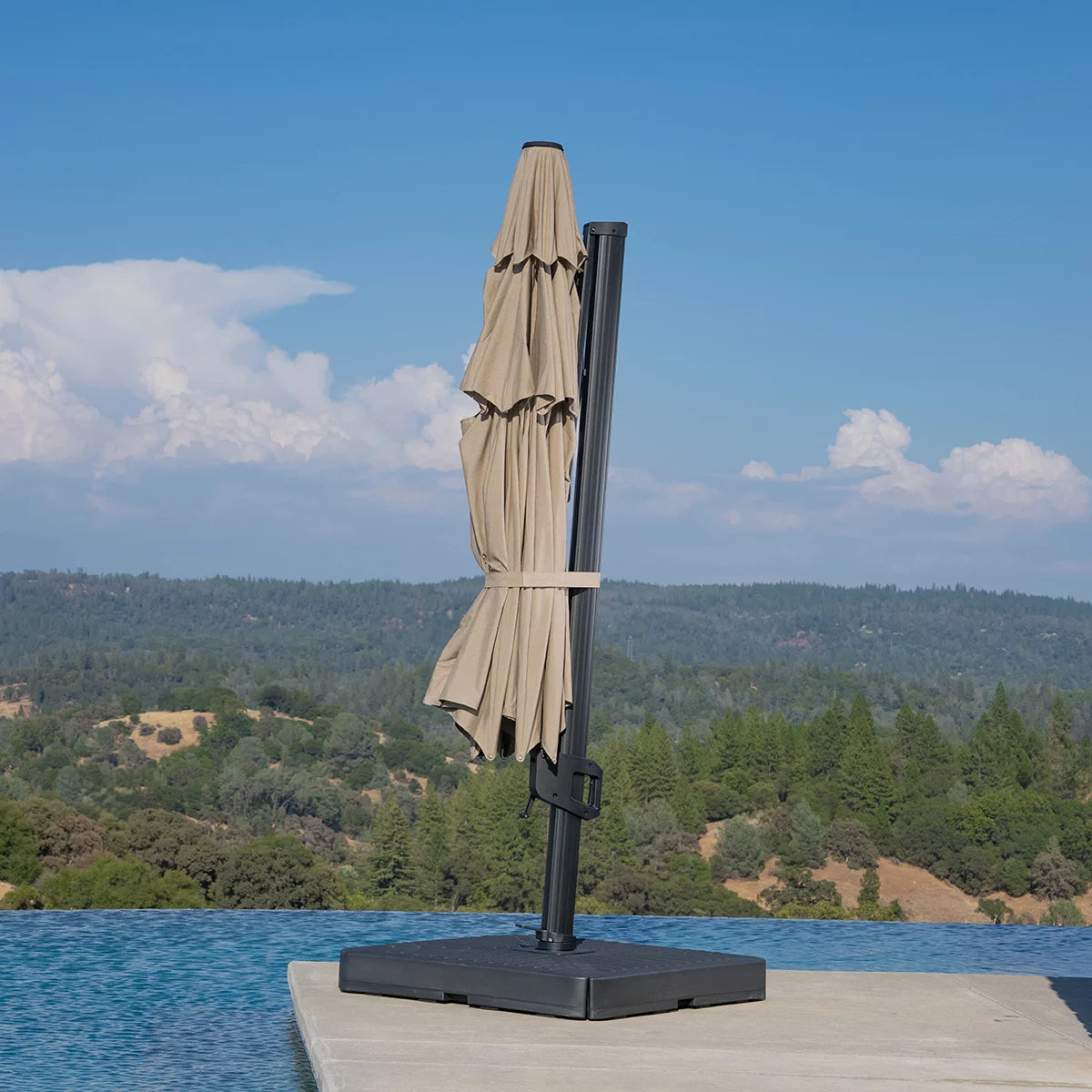 SunVilla 13ft (3.9m) Round 3-Tier Cantilever Umbrella with Base (non-LED)