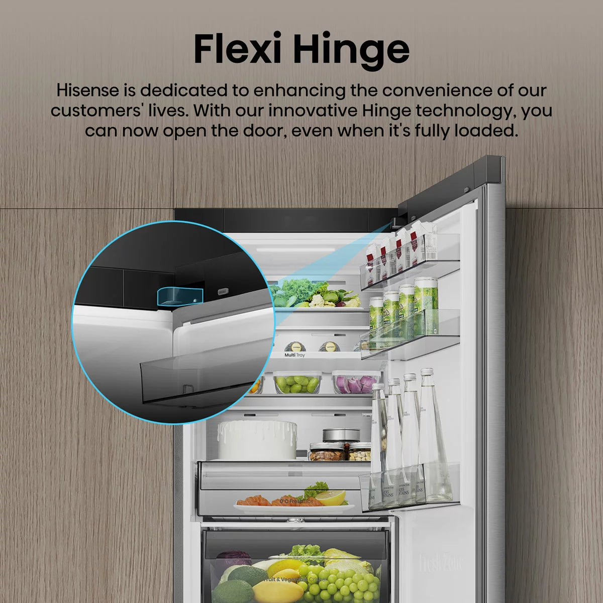 Hisense RB3K330SAIE, Kitchen Fit Fridge Freezer, E Rated in Silver