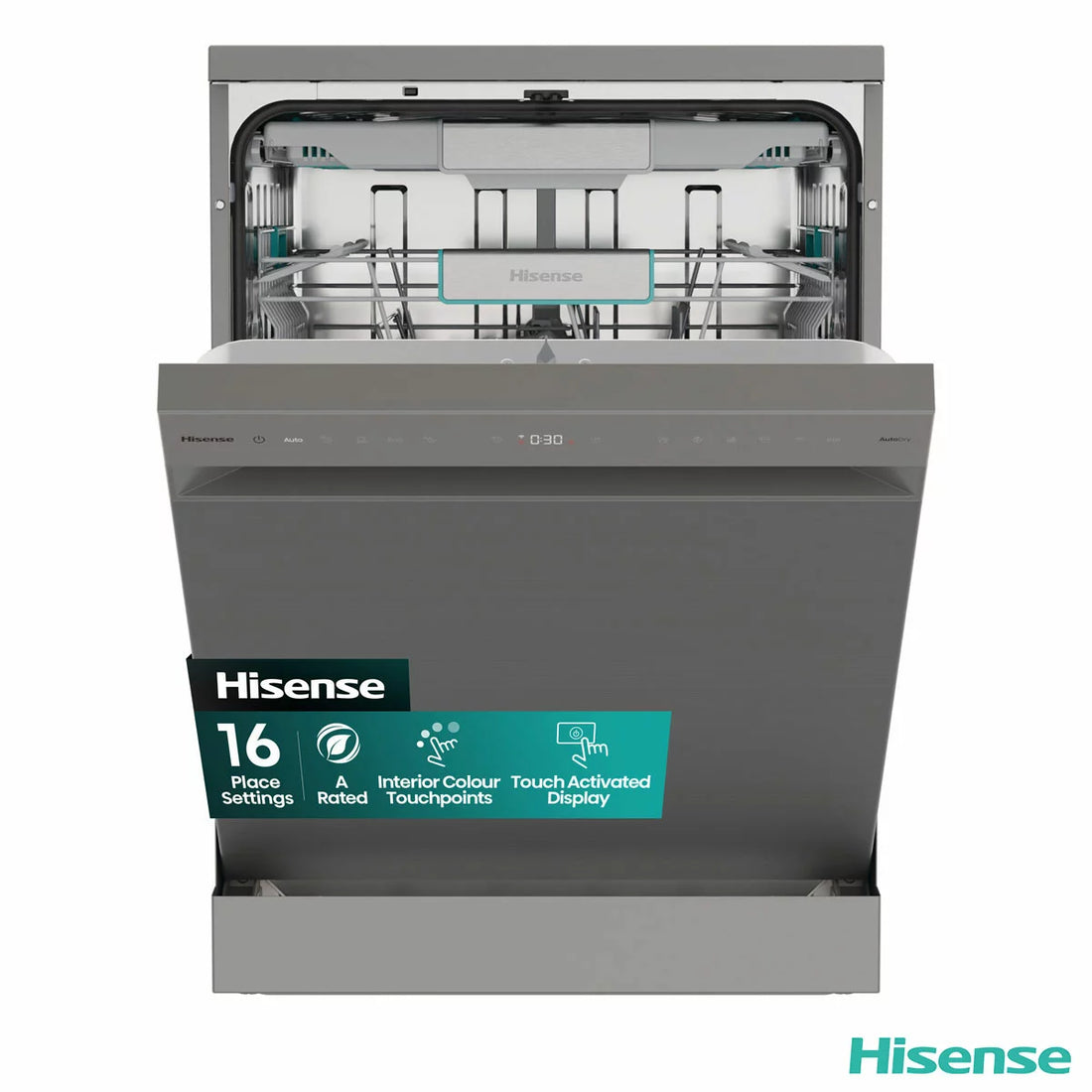 Hisense HS673A90XUK, 16 Place Settings Dishwasher, A Rated in Silver