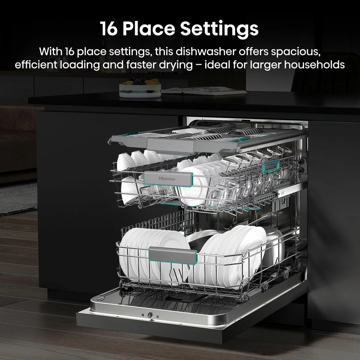 Hisense HS673A90XUK, 16 Place Settings Dishwasher, A Rated in Silver