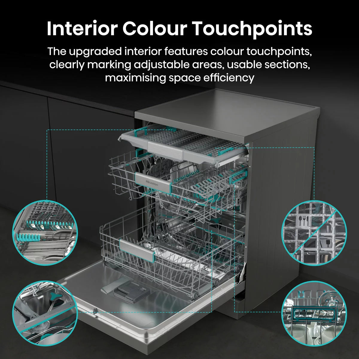 Hisense HS673A90XUK, 16 Place Settings Dishwasher, A Rated in Silver
