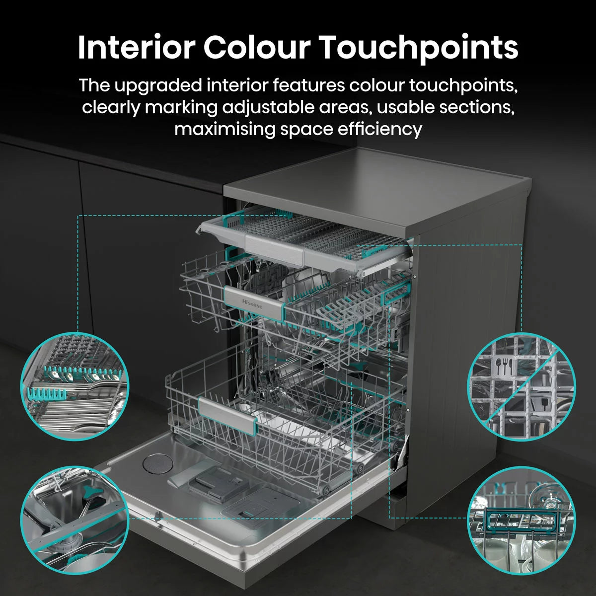 Hisense HS693A90XADUK 16 Place Settings, Freestanding Dishwasher, A Rated
