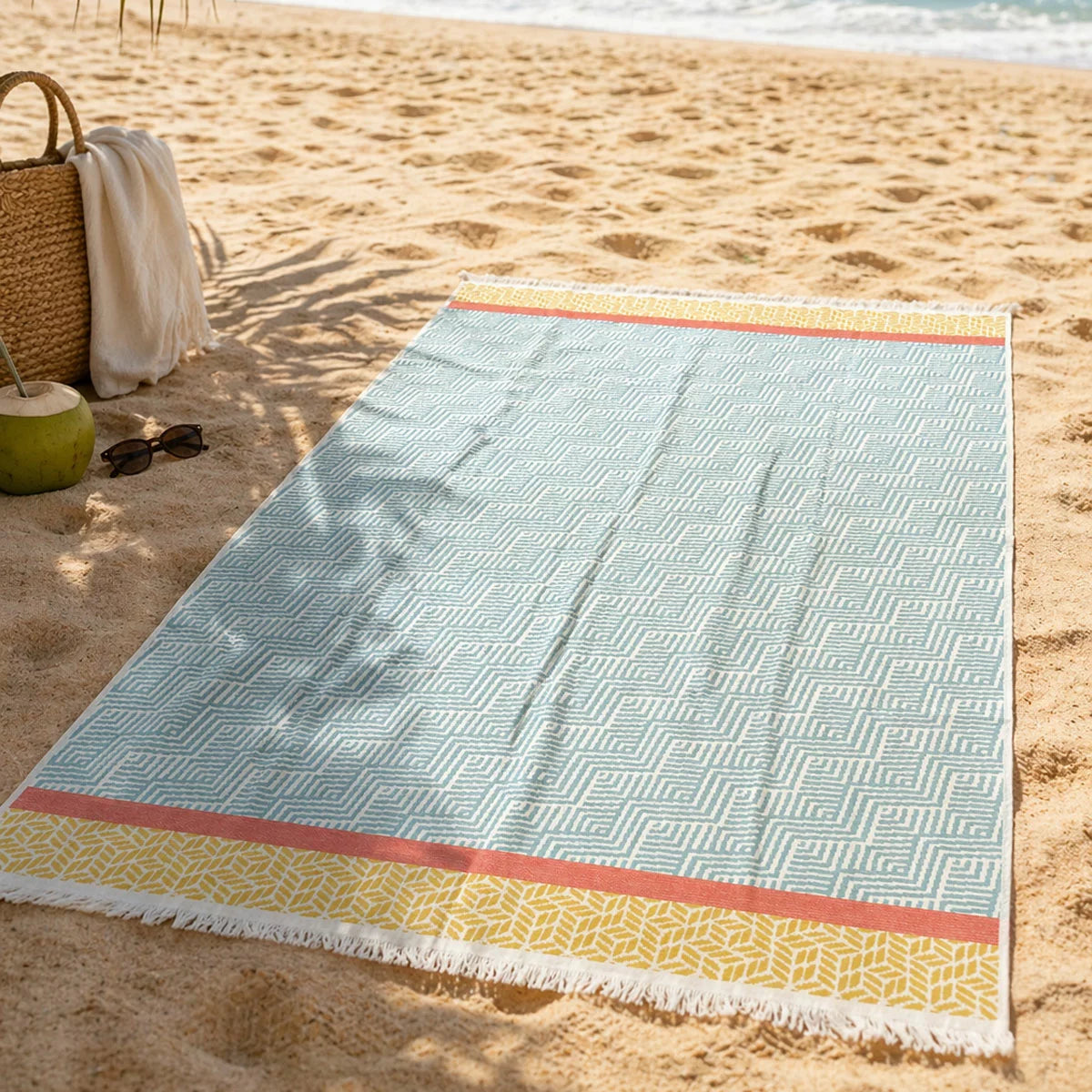 Made in Portugal 100% Cotton Blue & Yellow Beach Towel