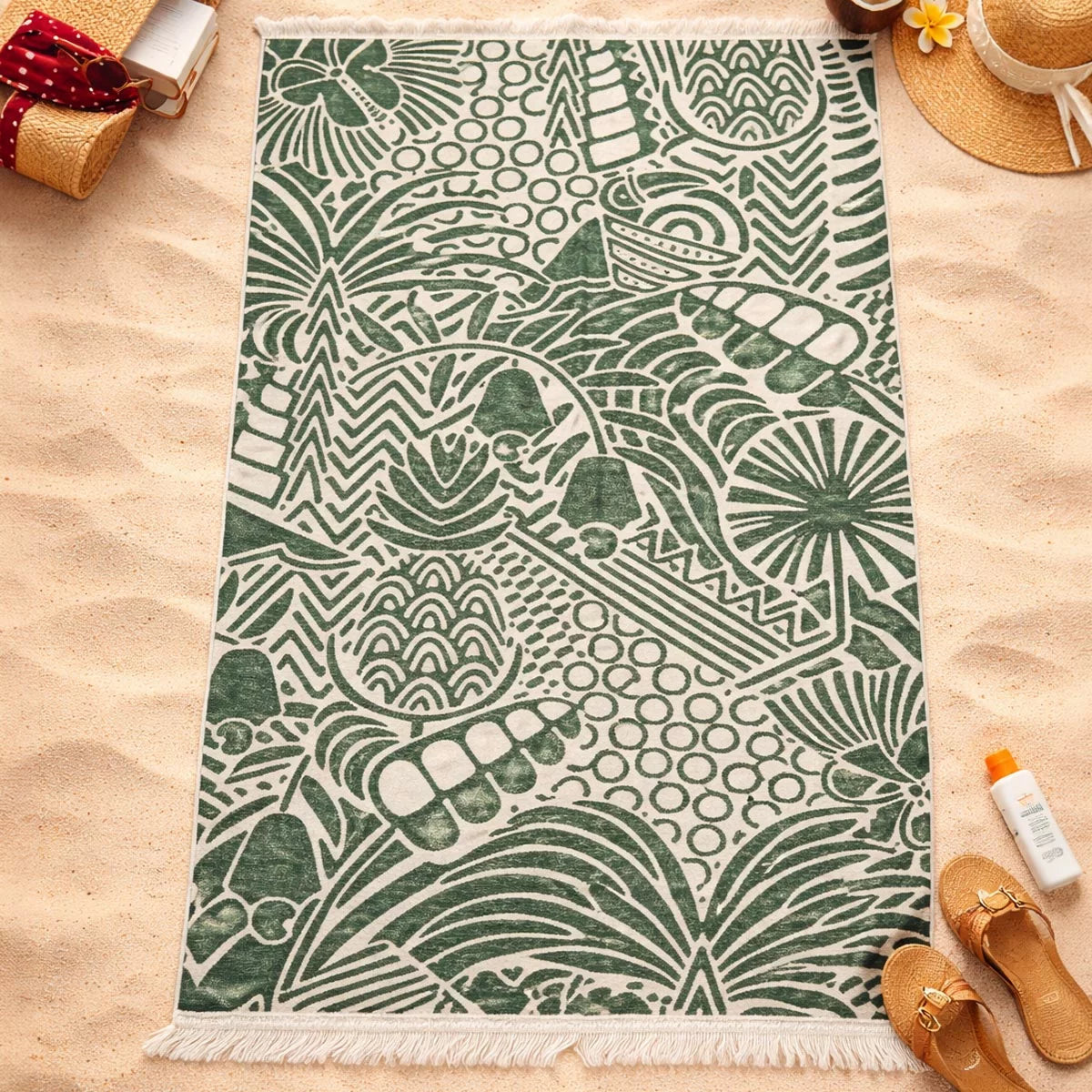 Made in Portugal 100% Cotton Green Floral Beach Towel
