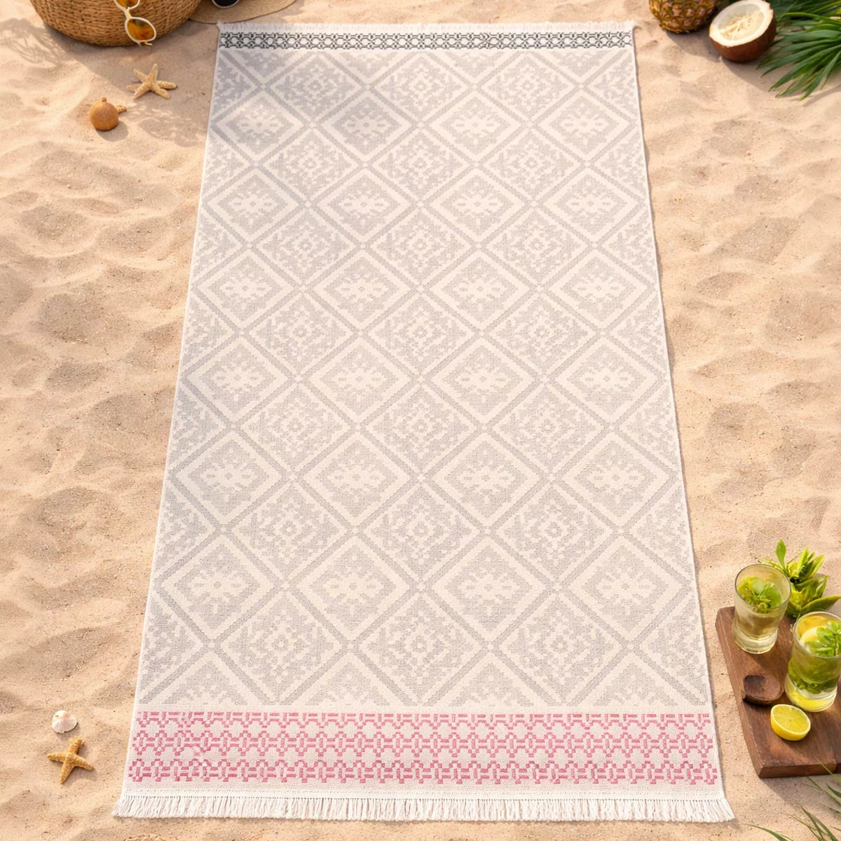 Made in Portugal 100% Cotton Taupe & Red Beach Towel