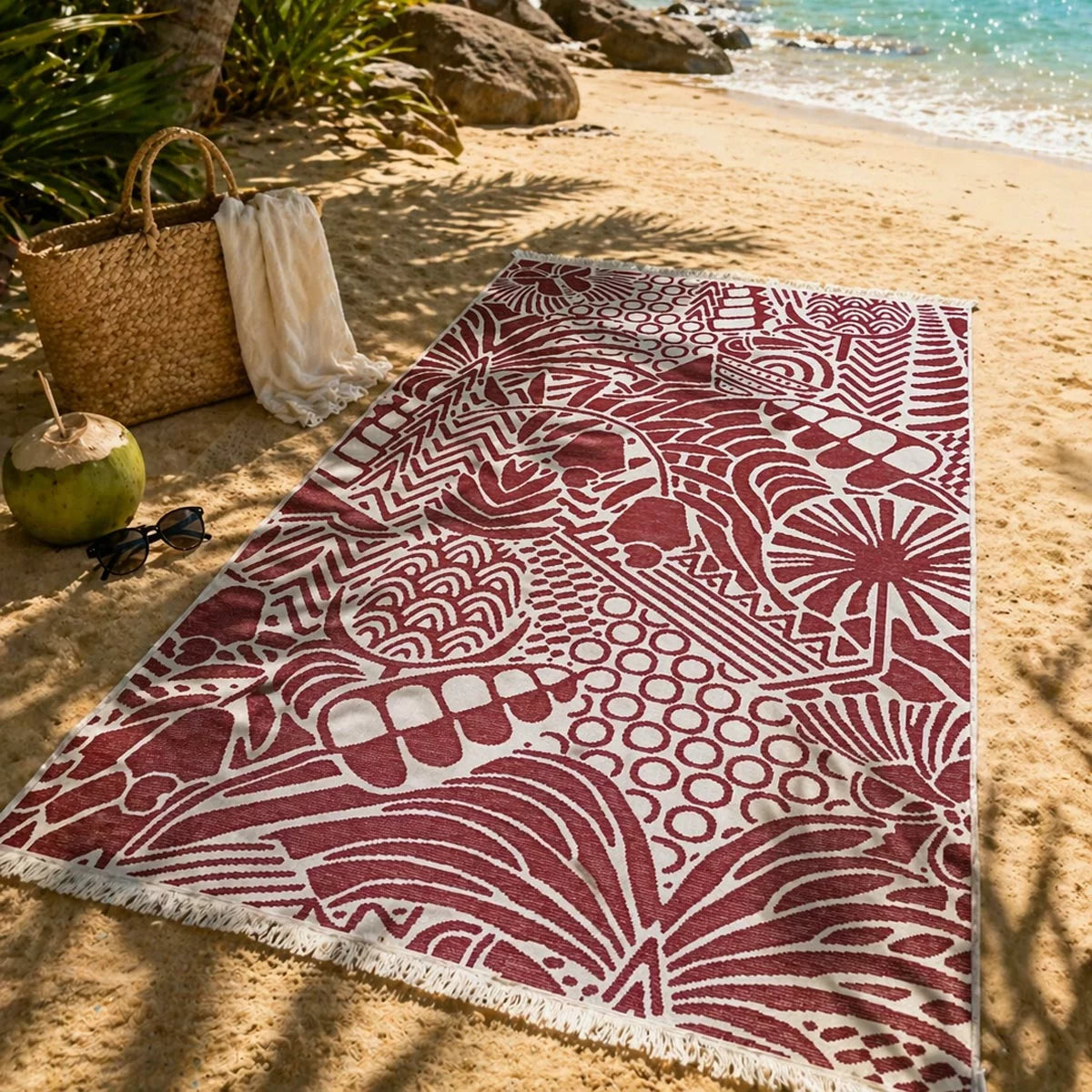 Made in Portugal 100% Cotton Red Floral Beach Towel