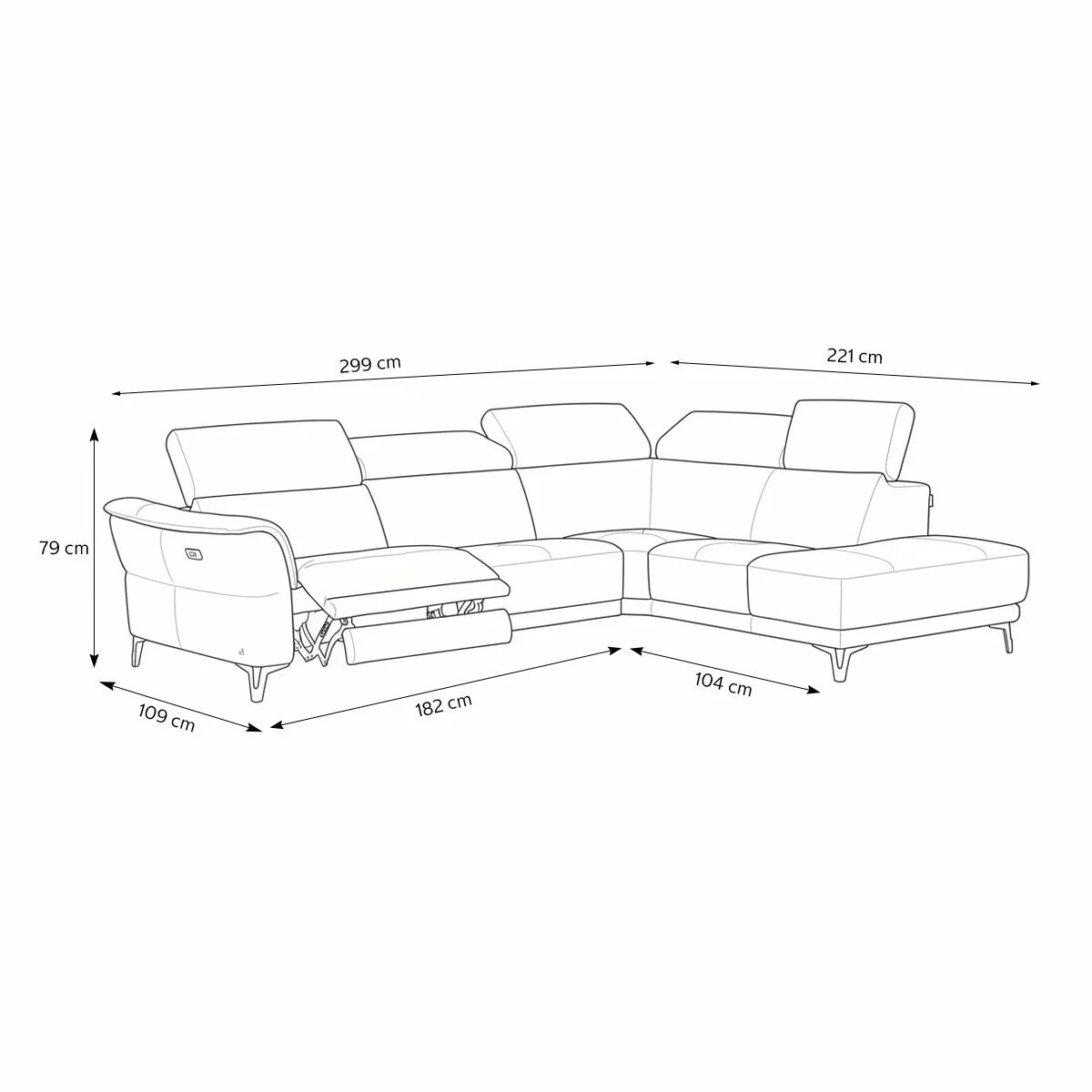 Nicoletti Charleston Blue Leather Power Reclining Corner Sofa with Chaise in 2