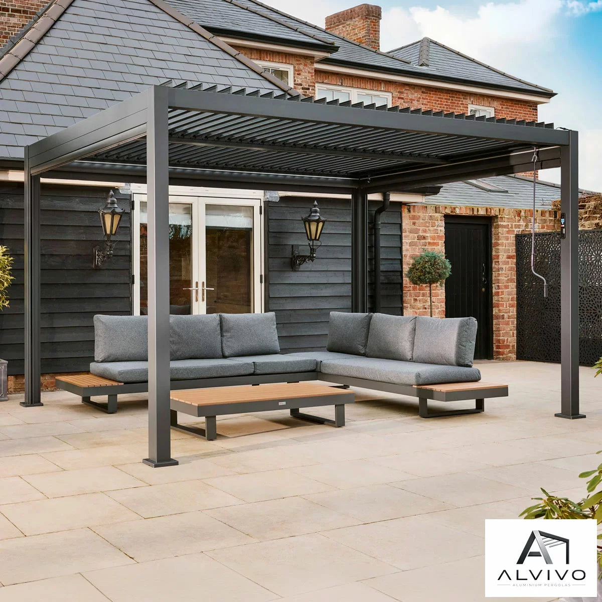 Alvivo 9ft 7" x 12ft 10" (2.9 x 3.9m) Louvered Aluminium Pergola Bundle
