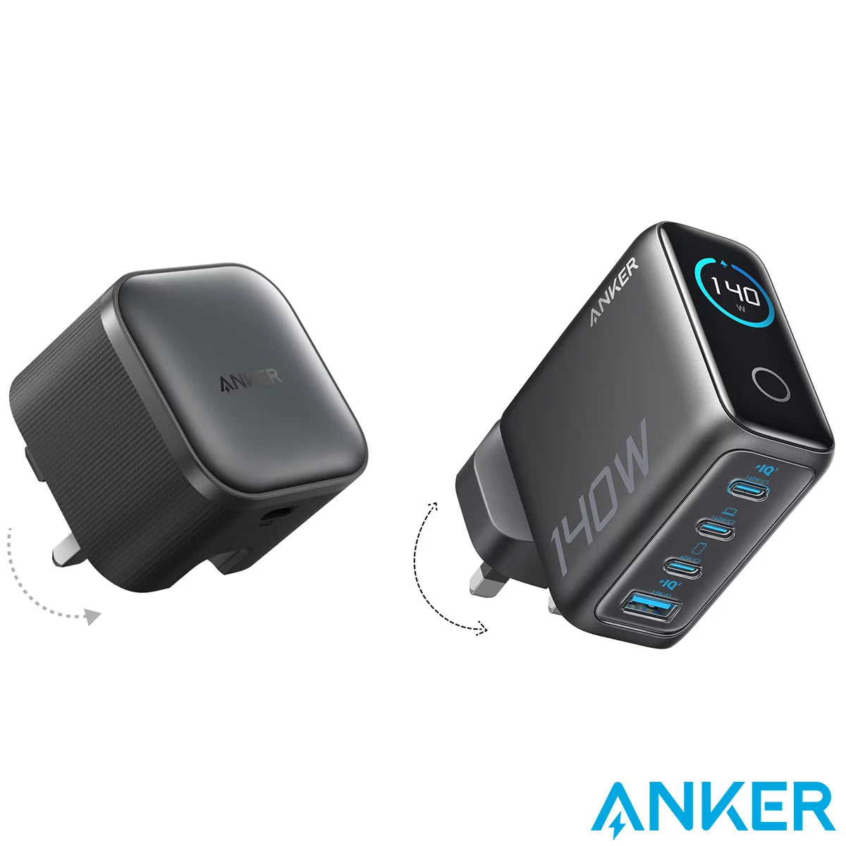 Anker Nano 45W Foldable USB-C Charger and Anker Prime 140W USB-C 4-Port GaN