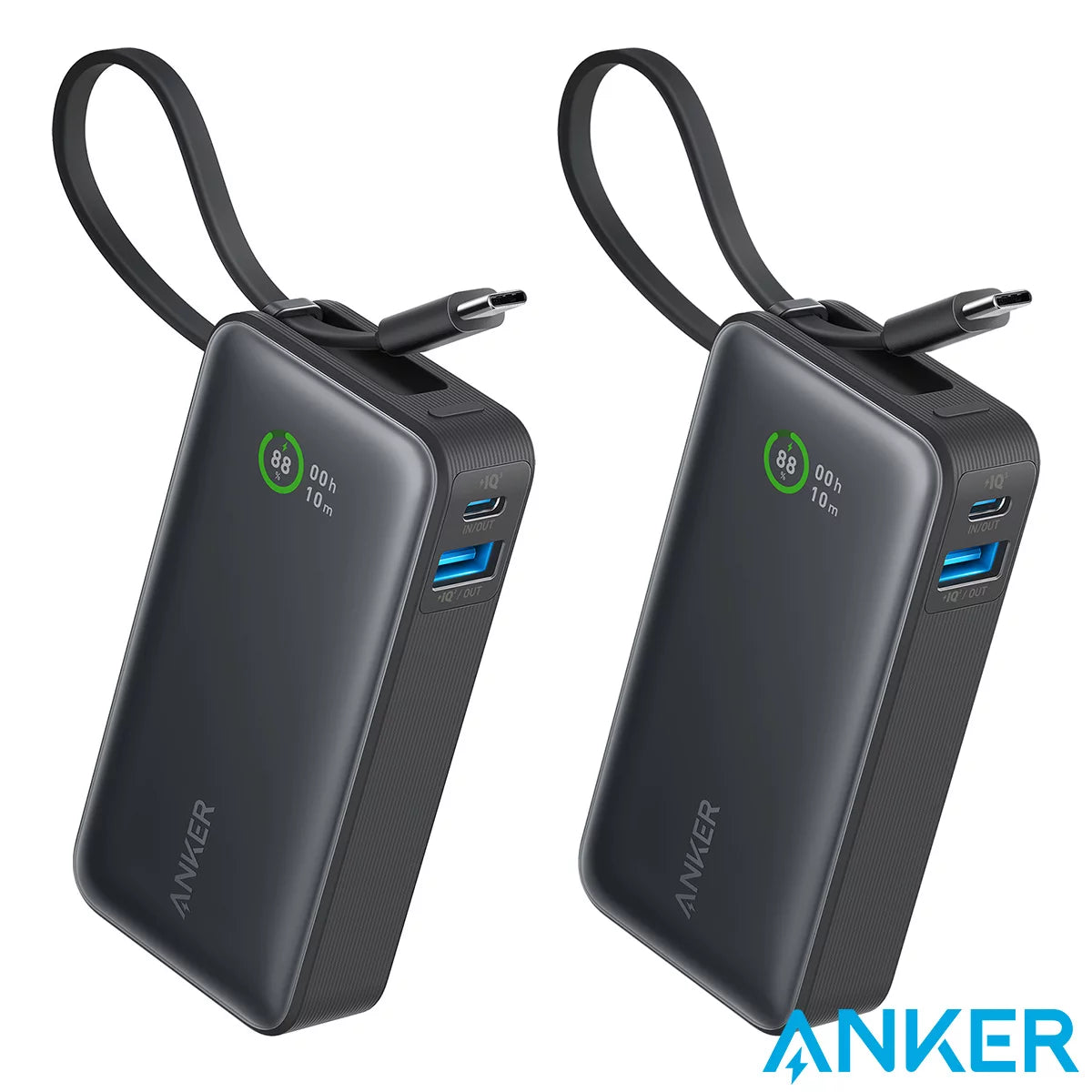 Anker Nano 10k Power Bank with Built-in USB-C Cable 2-Pack