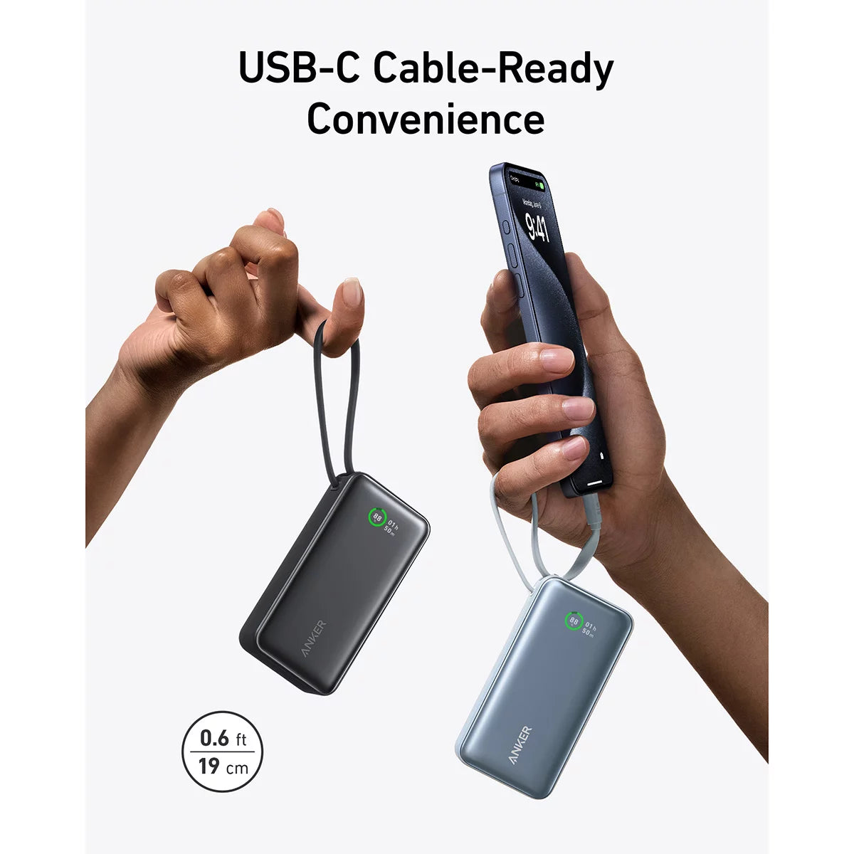 Anker Nano 10k Power Bank with Built-in USB-C Cable 2-Pack
