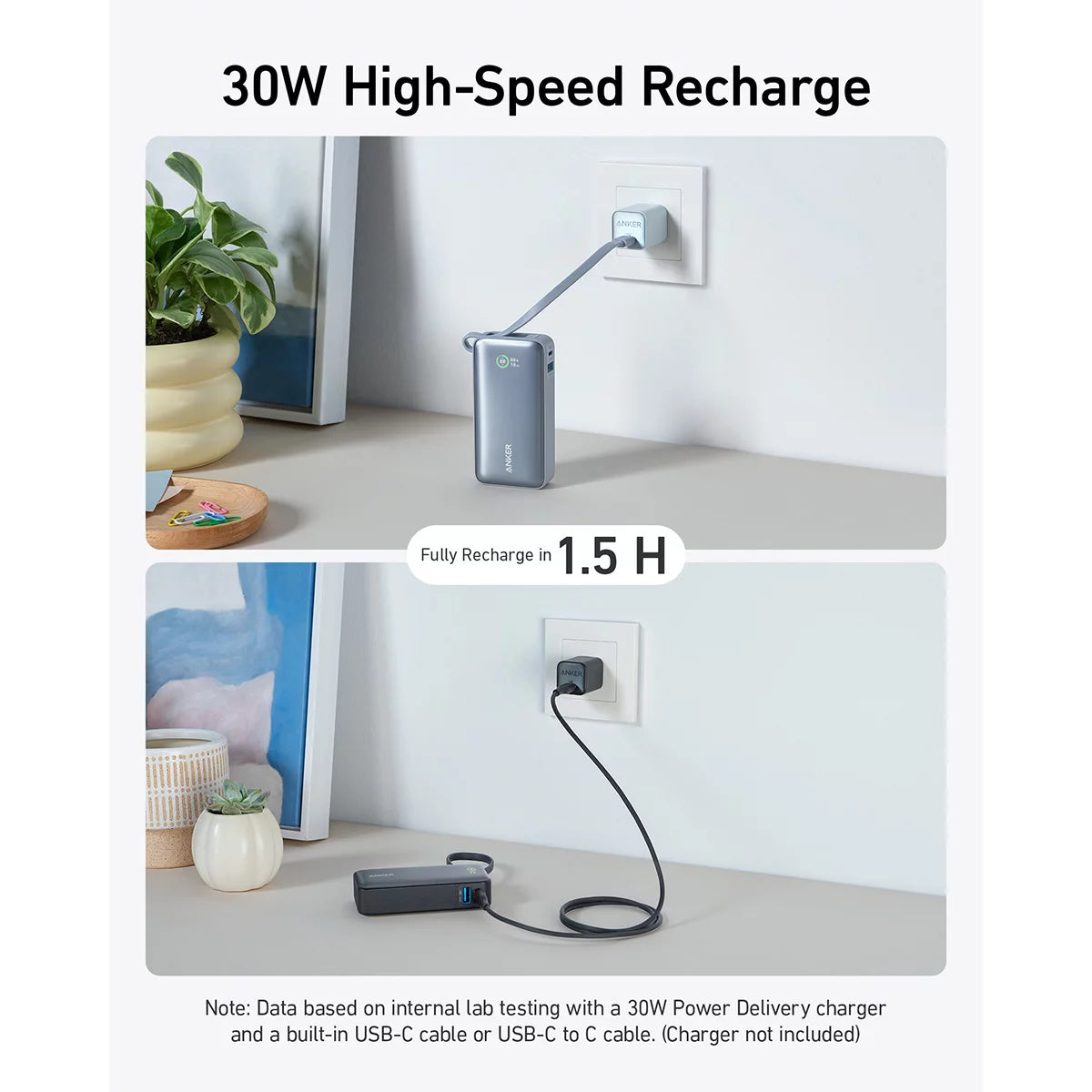 Anker Nano 10k Power Bank with Built-in USB-C Cable 2-Pack