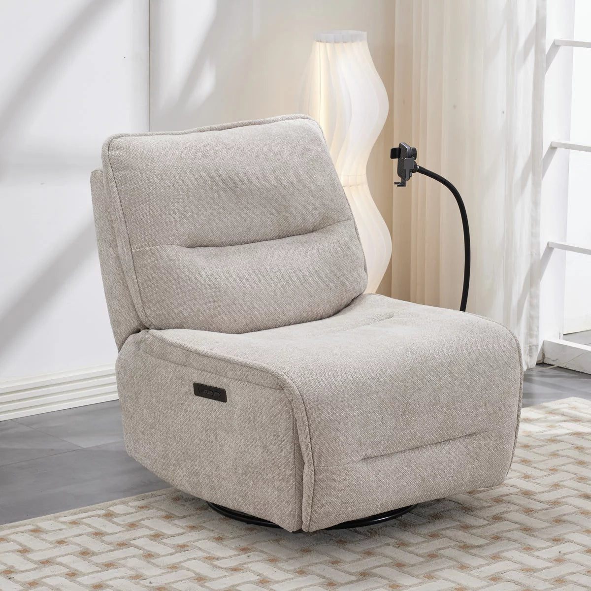 Meteor Beige Fabric Power Reclining Swivel Chair