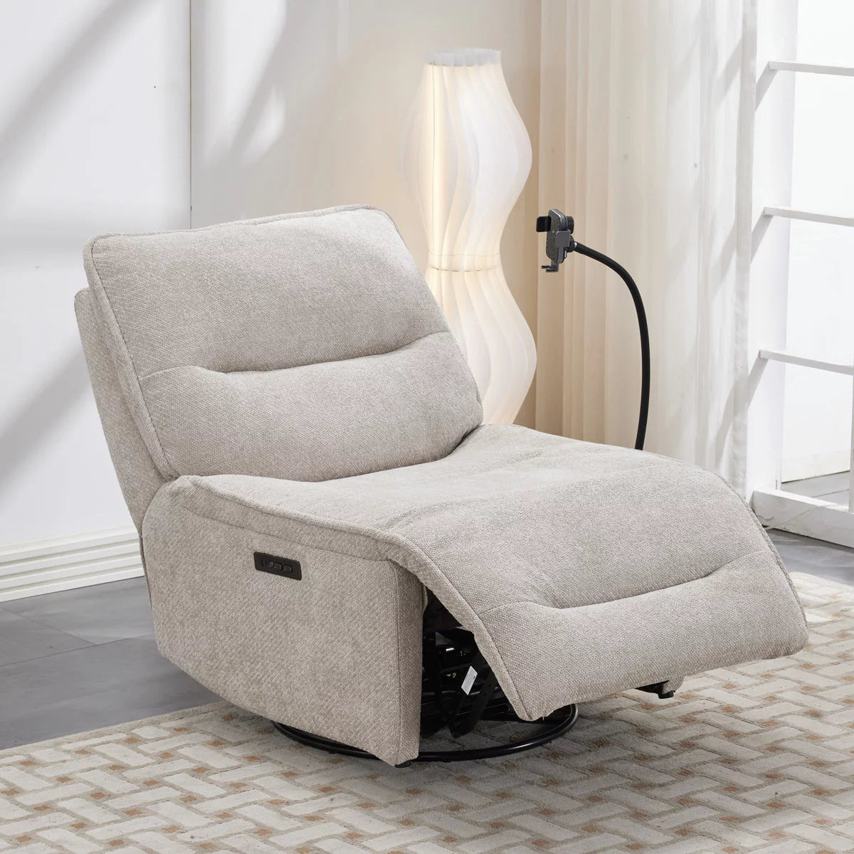 Meteor Beige Fabric Power Reclining Swivel Chair