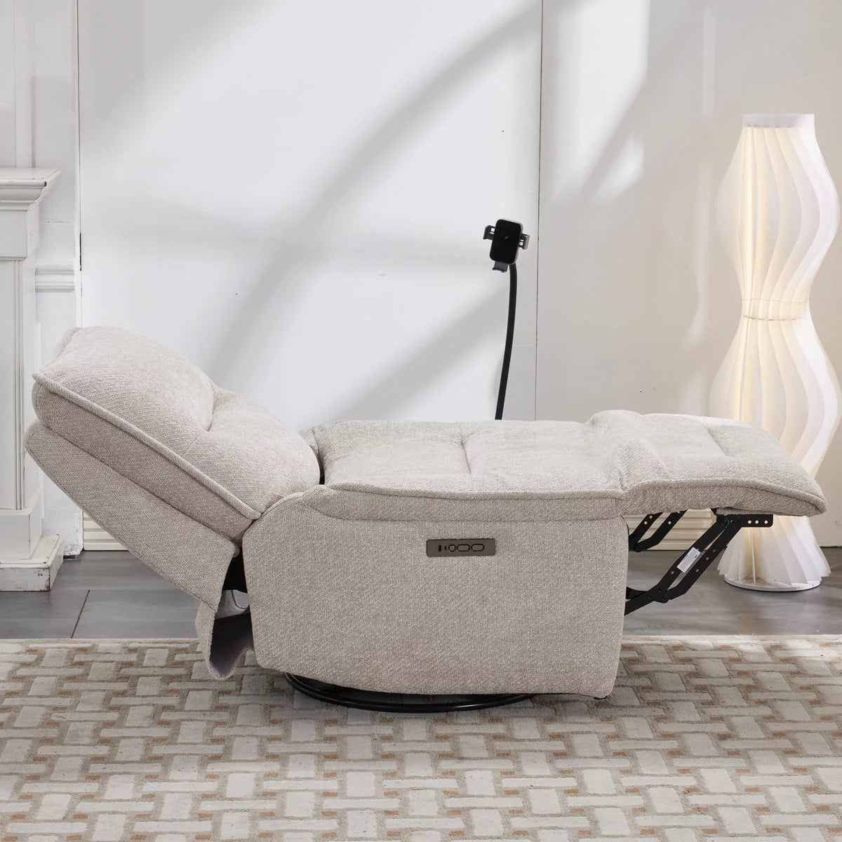 Meteor Beige Fabric Power Reclining Swivel Chair