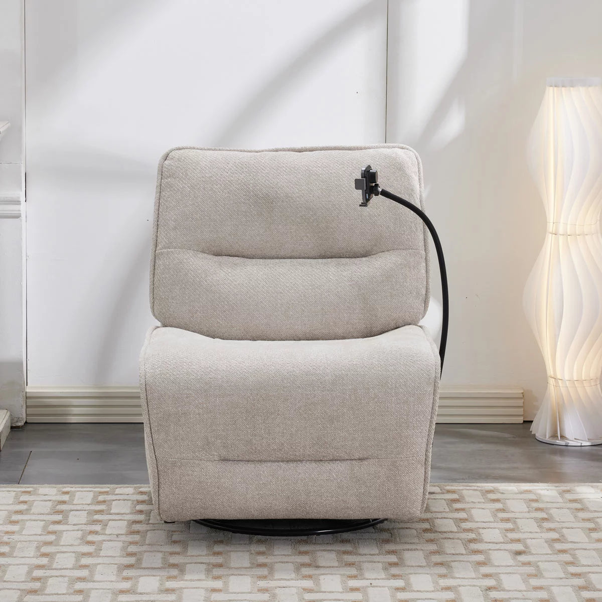 Meteor Beige Fabric Power Reclining Swivel Chair