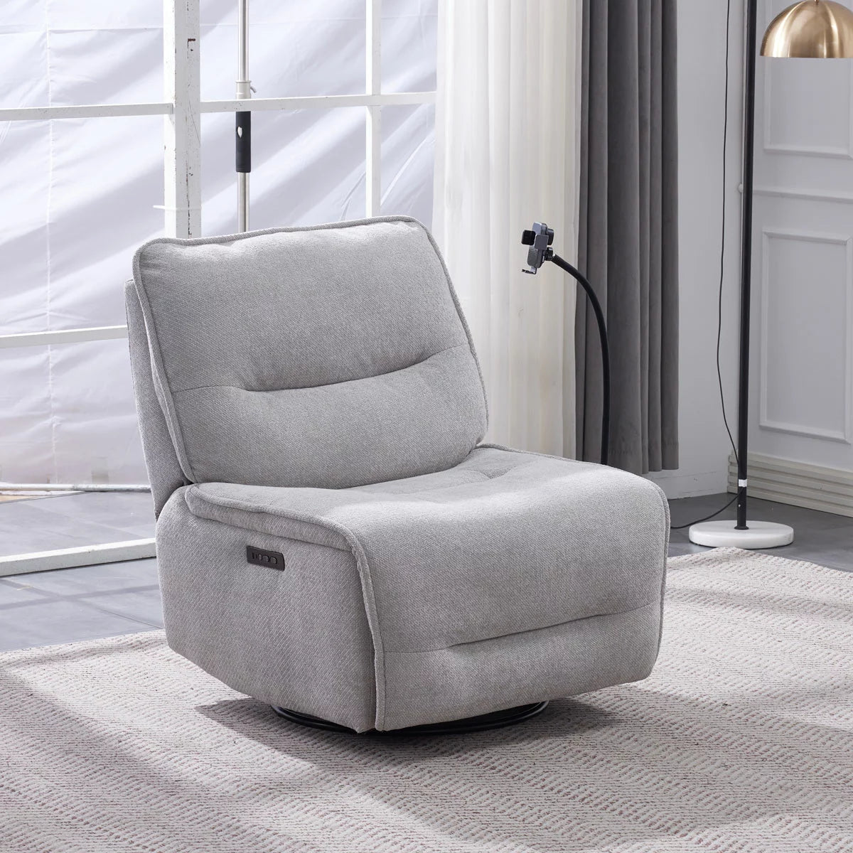 Meteor Grey Fabric Power Reclining Swivel Chair