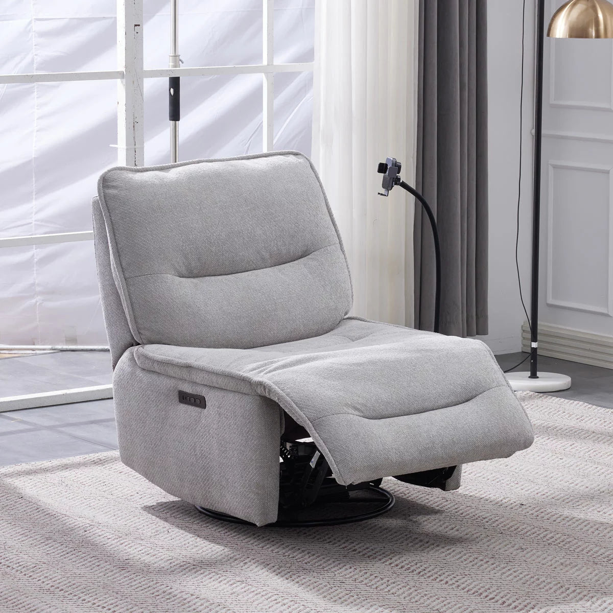 Meteor Grey Fabric Power Reclining Swivel Chair