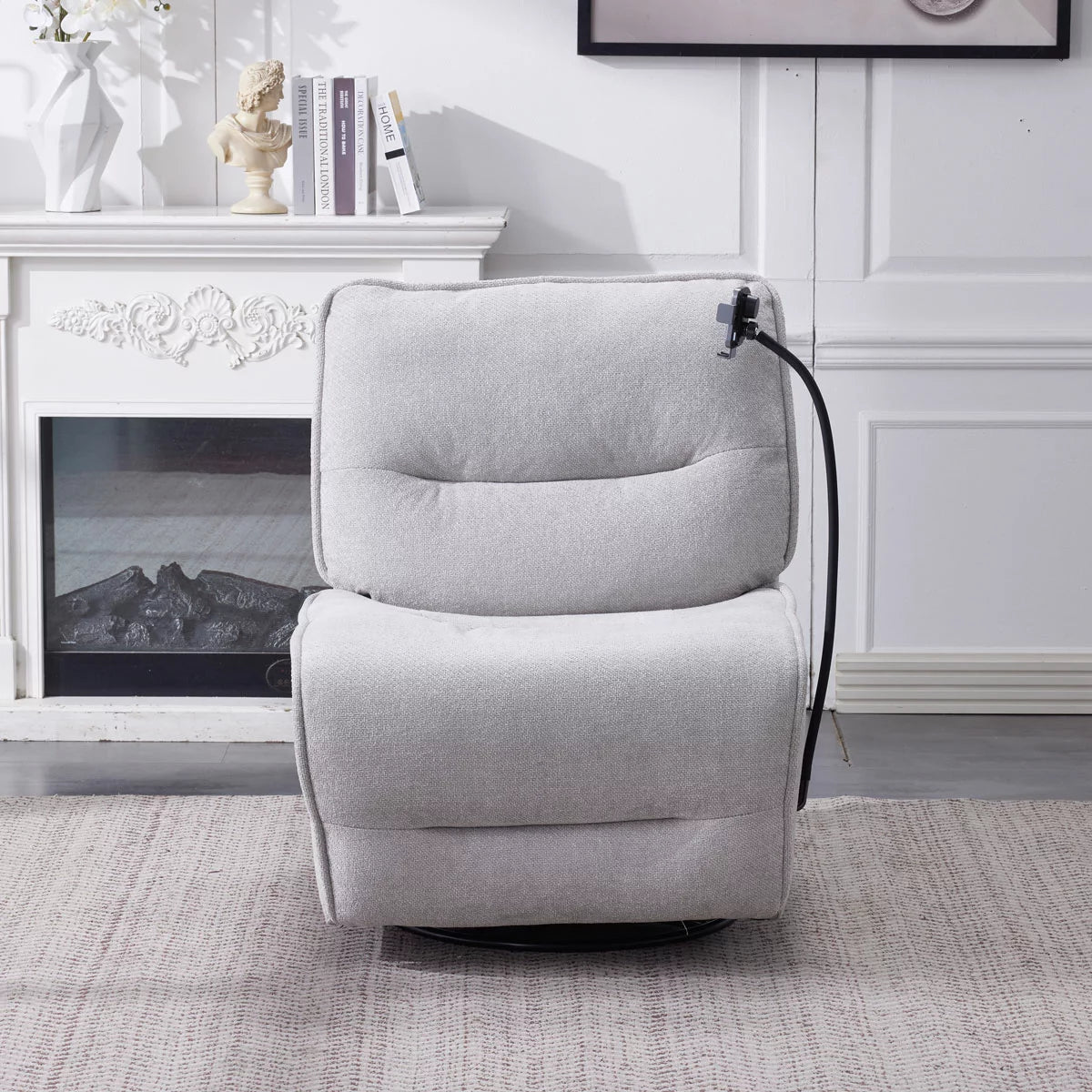 Meteor Grey Fabric Power Reclining Swivel Chair