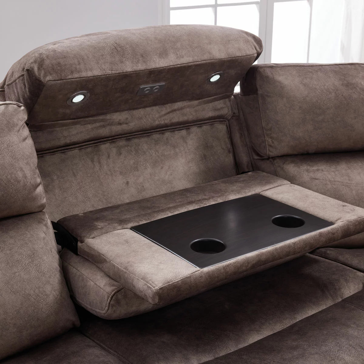 Vegas Brown Fabric Power Reclining Sectional Sofa With Storage Drawer