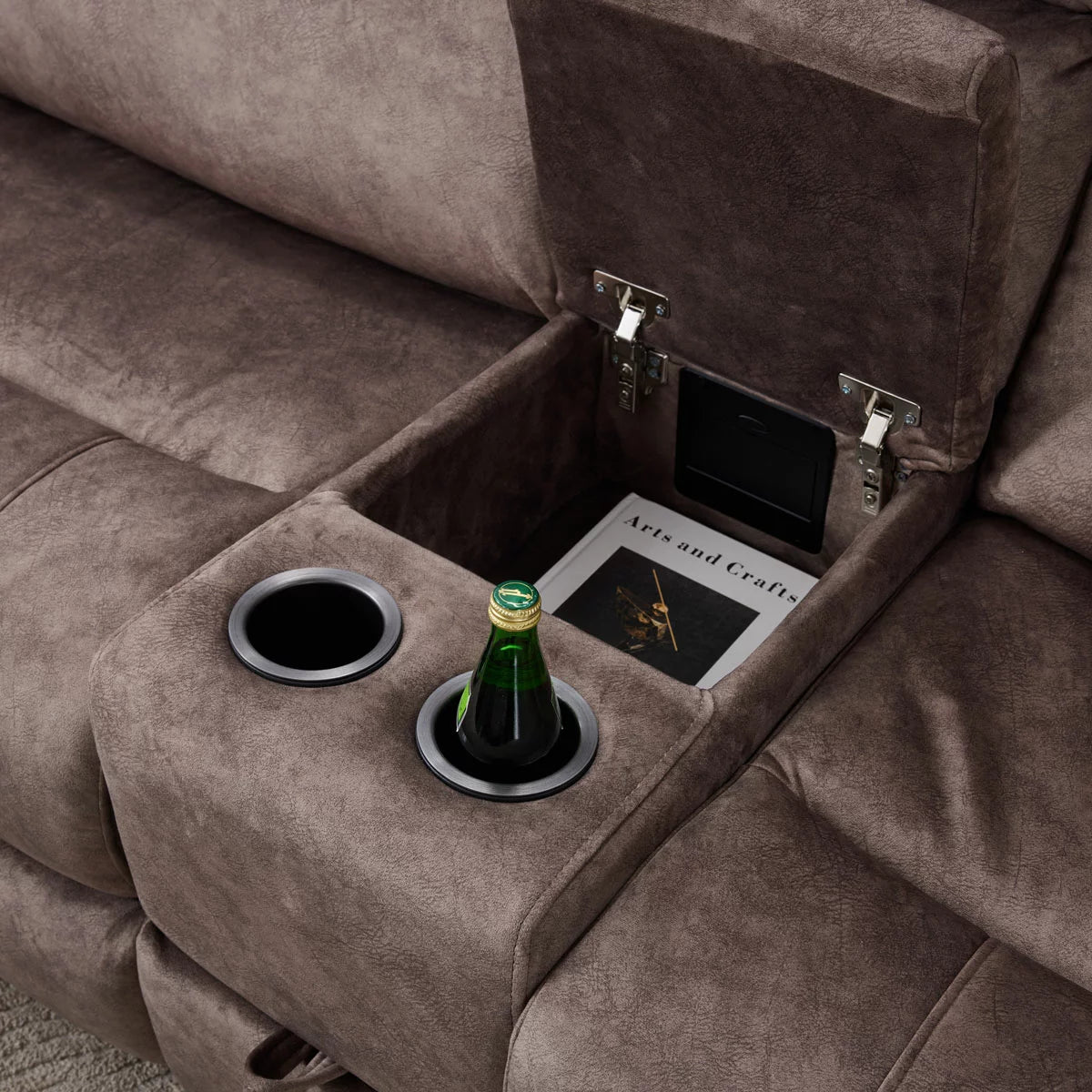 Vegas Brown Fabric Power Reclining Sectional Sofa With Storage Drawer