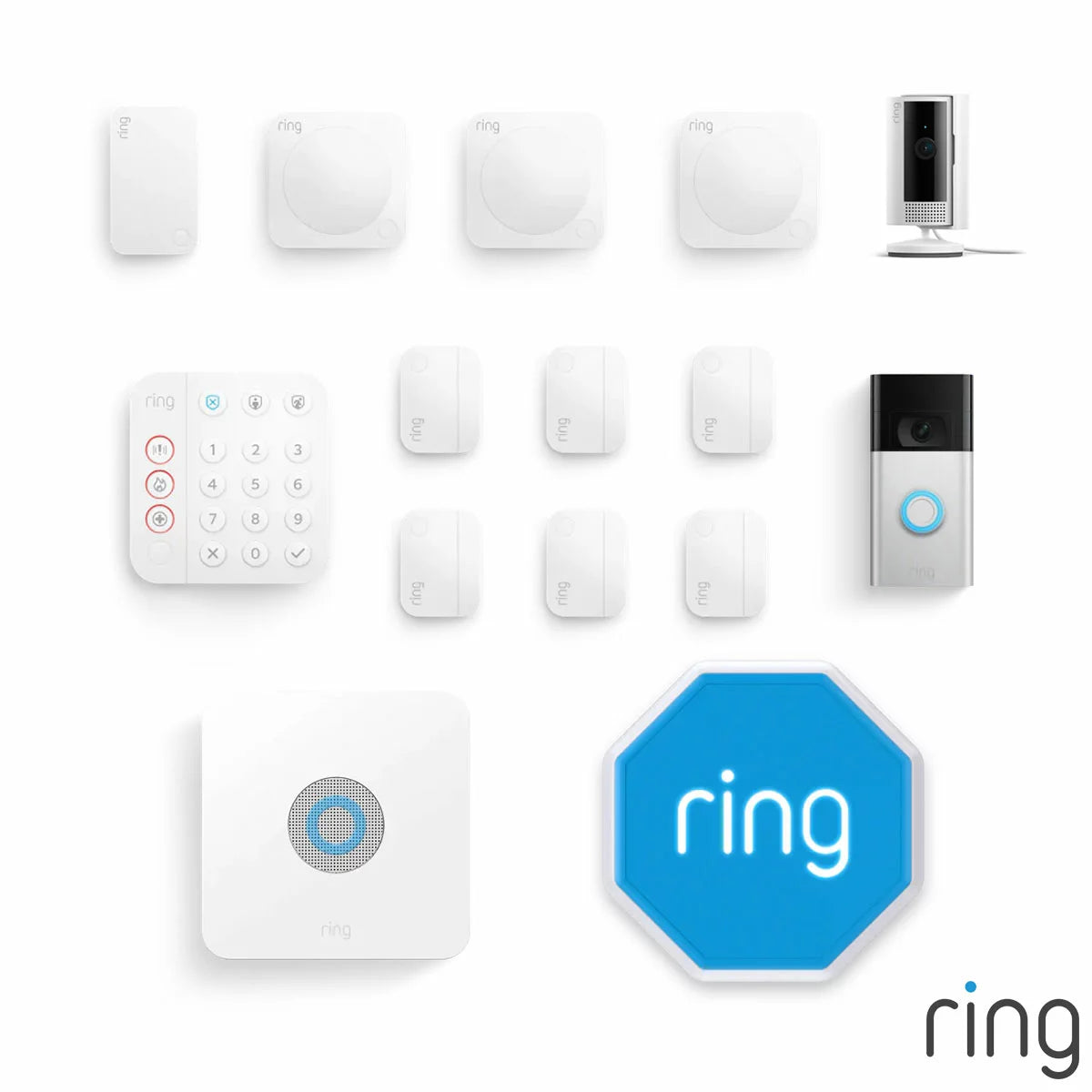 Ring 13 Piece Alarm 2.0 Full Home Kit with Siren, Indoor Camera and Video
