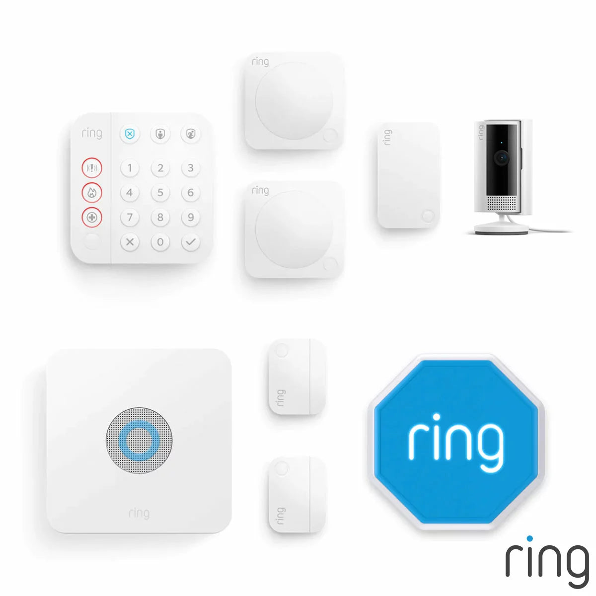 Ring 8 Piece Alarm 2.0 Camera Kit - with Siren and Indoor Camera