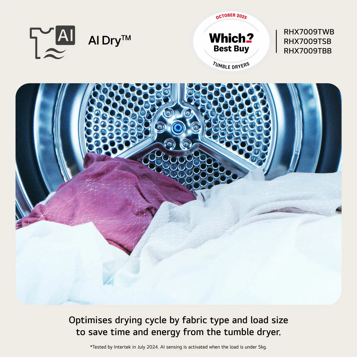 LG RHX7009TSB 9kg Heat Pump Tumble Dryer, A+++ Rated in Silver