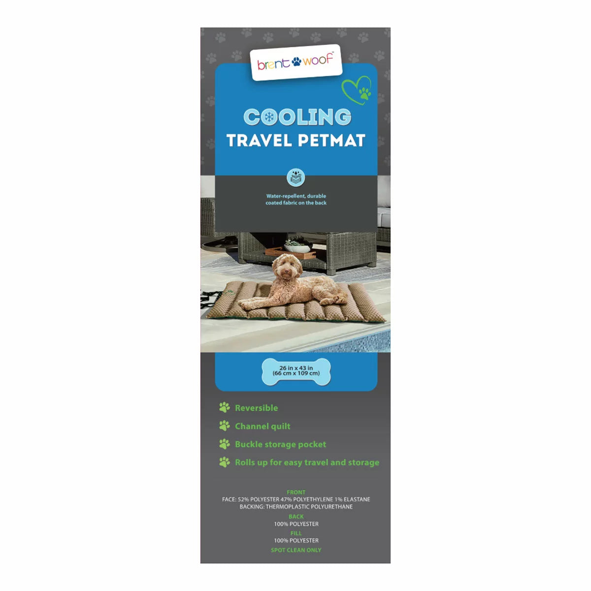 Brentwoof Cooling Travel Pet Mat, 109cm x 66cm