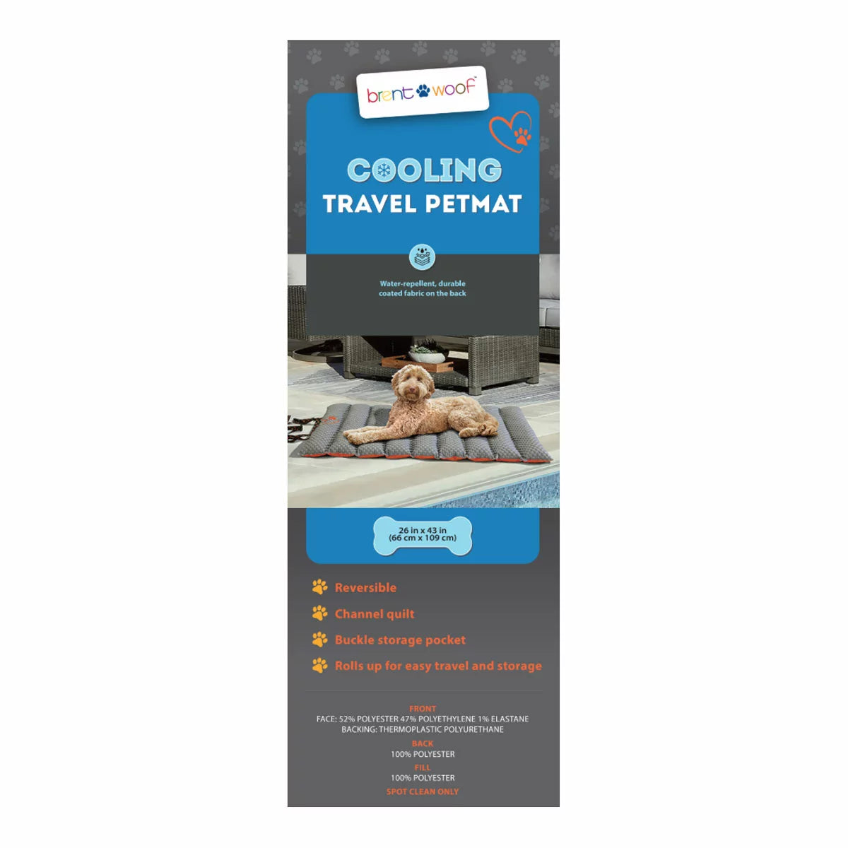 Brentwoof Cooling Travel Pet Mat, 109cm x 66cm