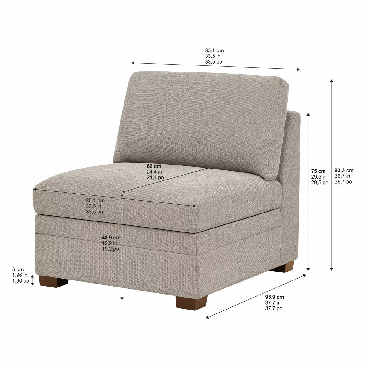 Thomasville Tisdale Taupe Fabric Armless Chair