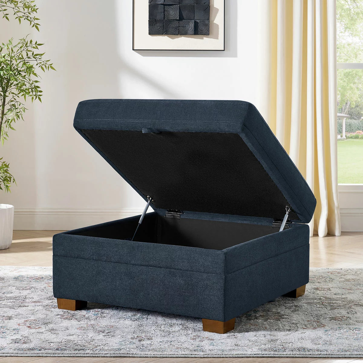 Thomasville Tisdale Blue Fabric Storage Ottoman