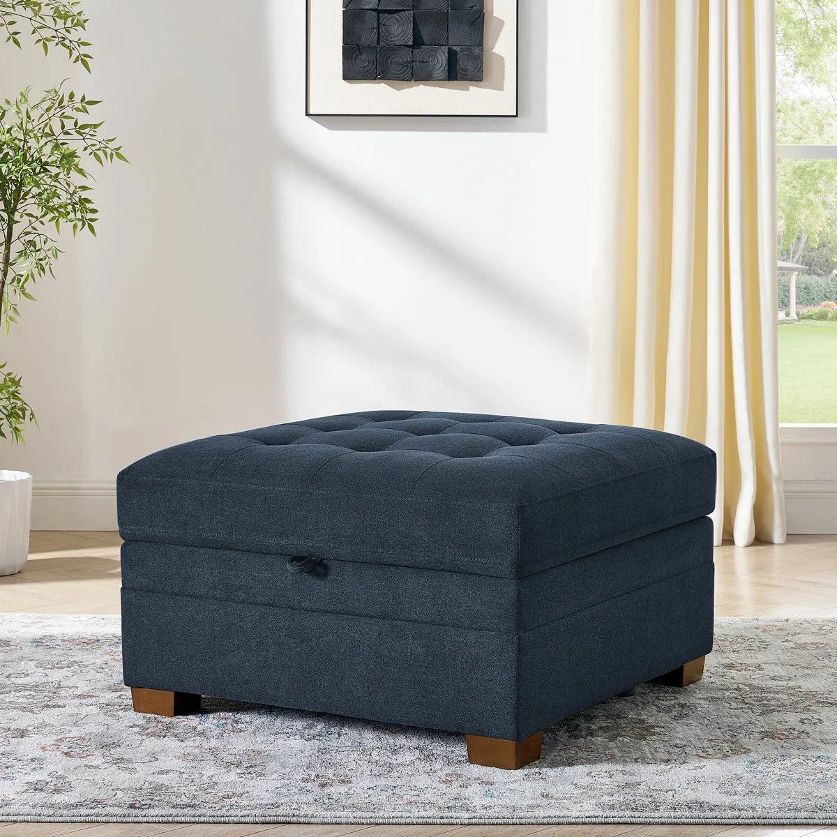 Thomasville Tisdale Blue Fabric Storage Ottoman