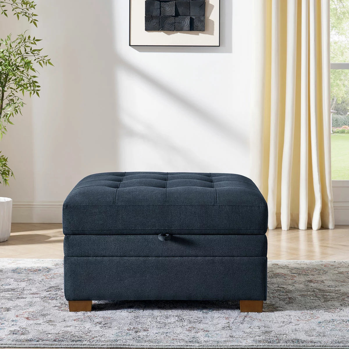 Thomasville Tisdale Blue Fabric Storage Ottoman