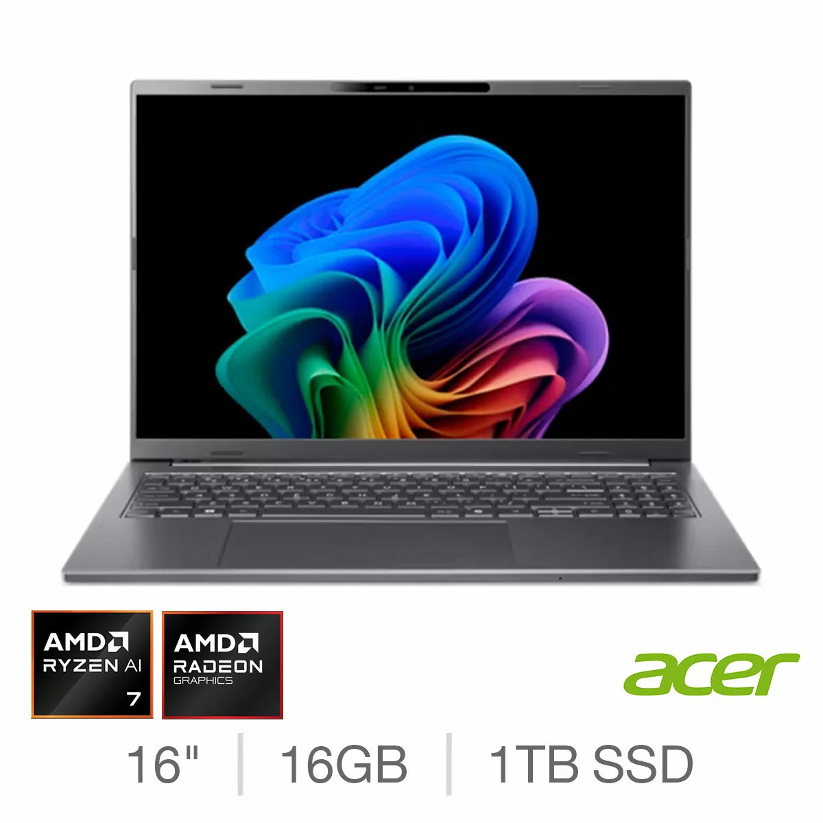 Acer Aspire 16 AI Copilot+PC, AMD Ryzen AI 7, 16GB RAM, 1TB SSD, 16 Inch OLED