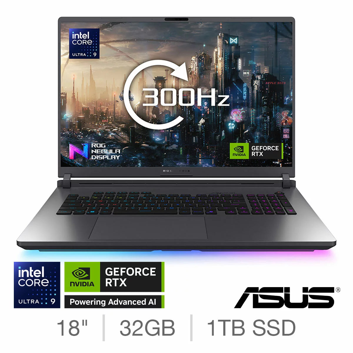 ASUS ROG Strix, Intel Ultra 9, 32GB RAM, 1TB SSD, NVIDIA GeForce RTX 5070 Ti, 18 Inch Gaming Laptop, G815LR-TT281W