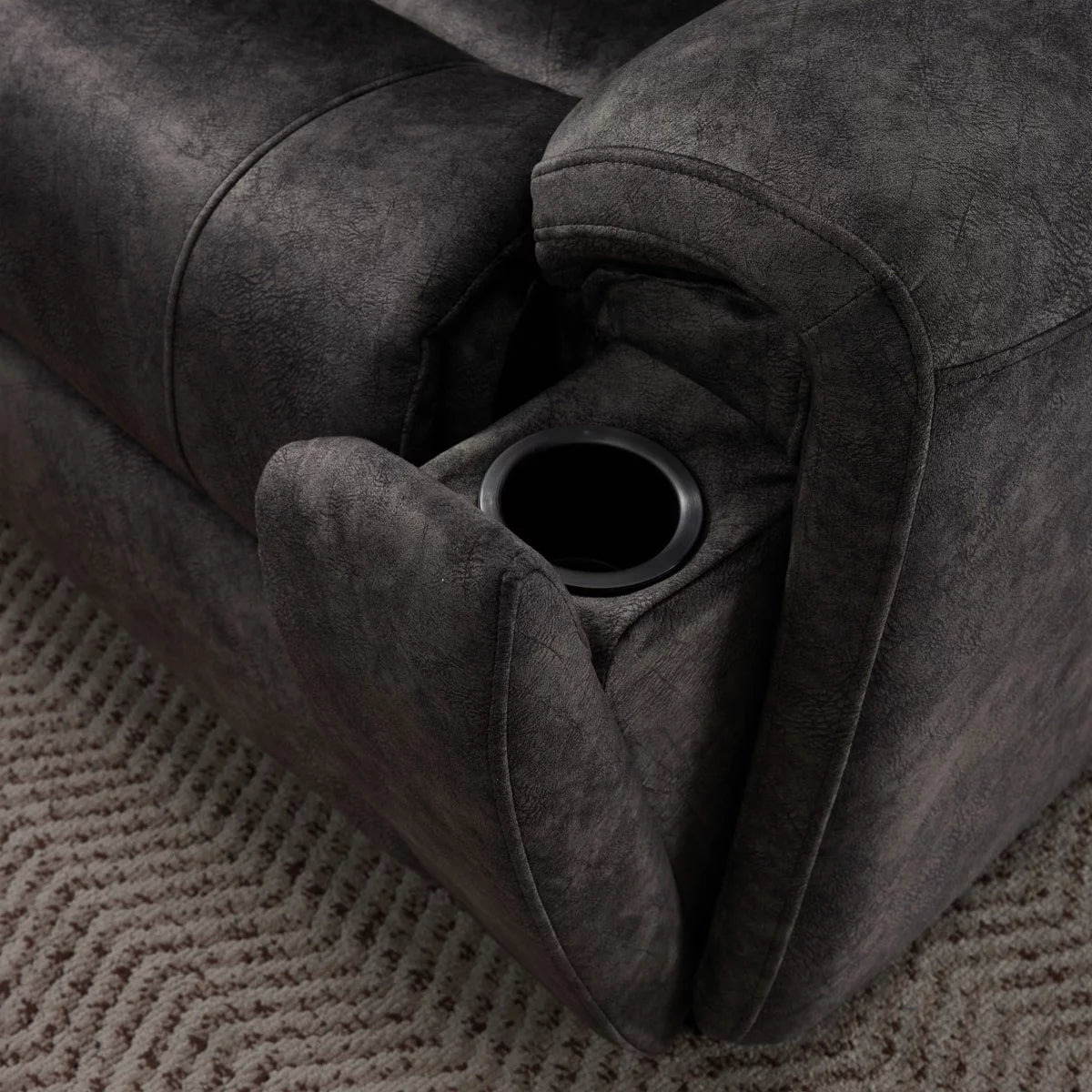 Vegas Grey Fabric Power Reclining Sectional Sofa With Storage Drawer