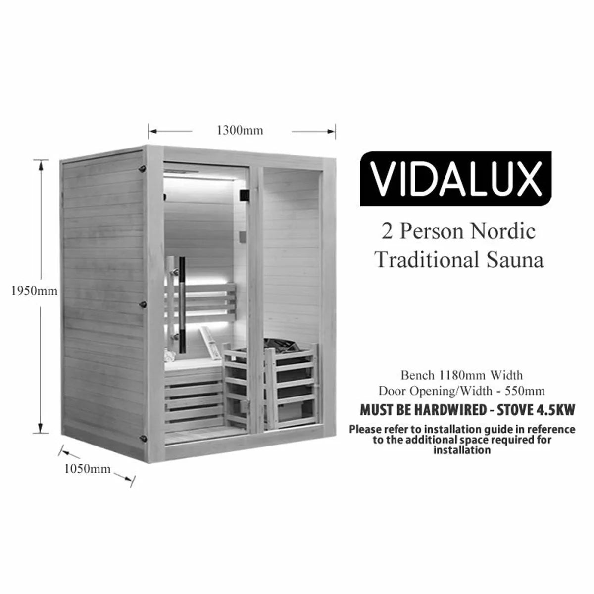 Vidalux Nordic Traditional Indoor Sauna in 4 Sizes, view 20