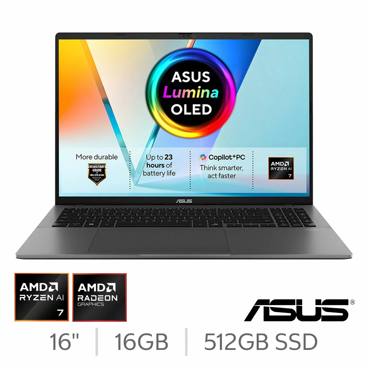 ASUS Vivobook S, Copilot+ PC, AMD Ryzen AI 7, 16GB RAM, 512GB SSD, 16 Inch OLED