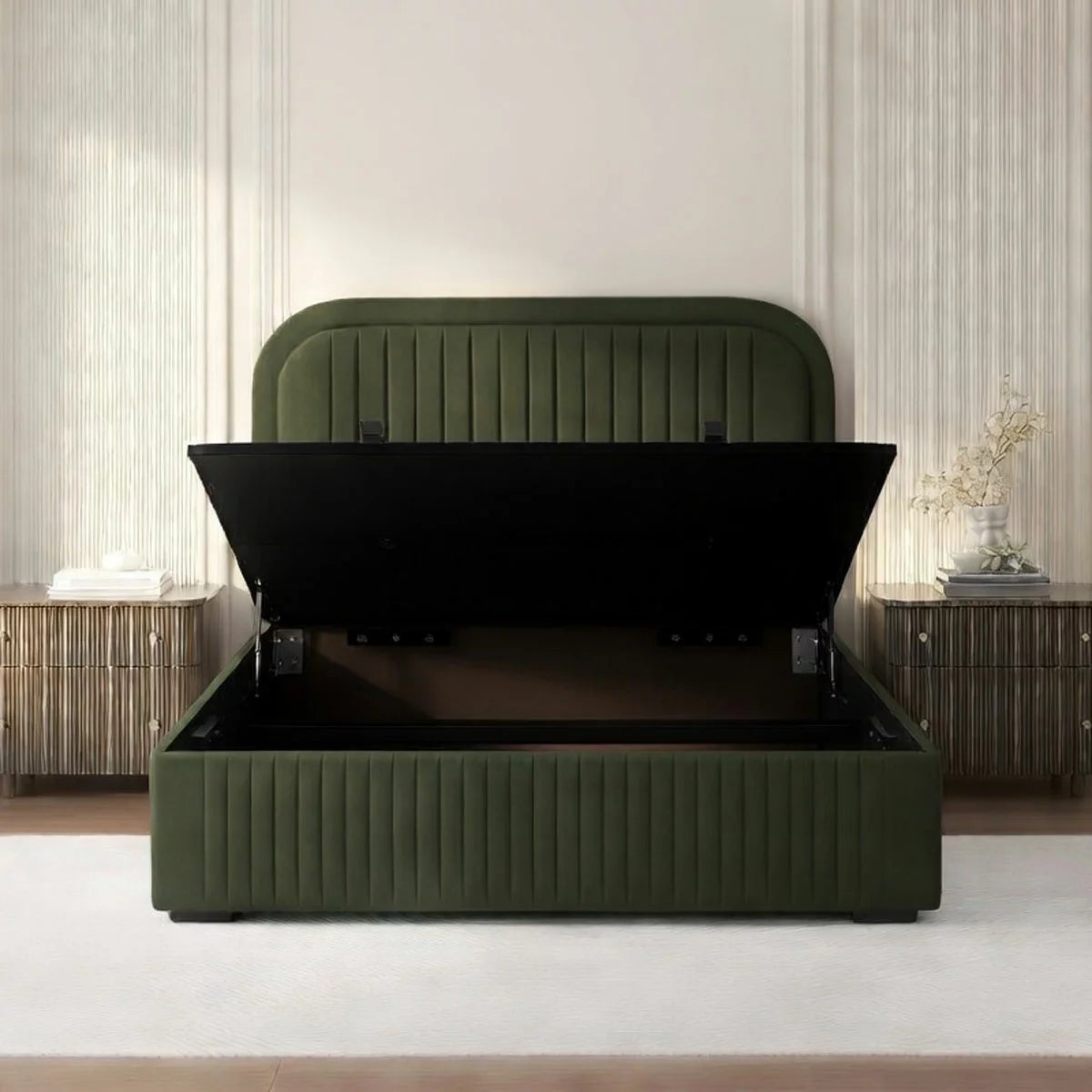 Highgrove Ashford Green Fabric Full Ottoman Bed Frame Green in 3 Sizes, view 2