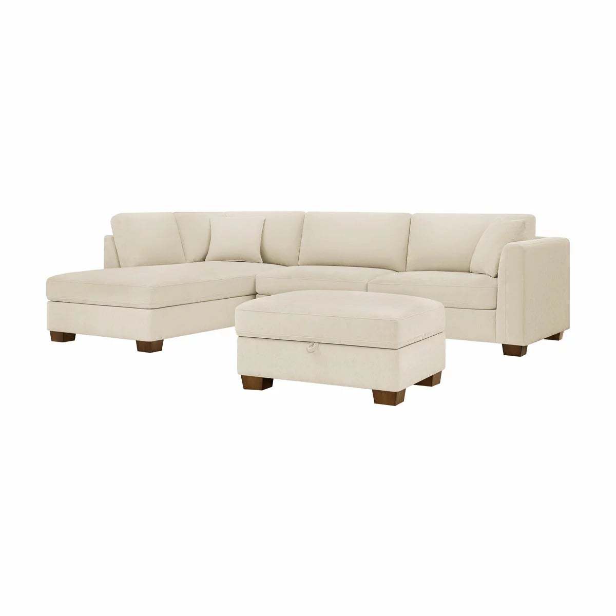 Thomasville Walsen Cream Fabric Corner Sofa with Storage Ottoman in 2 Configurations, view 5
