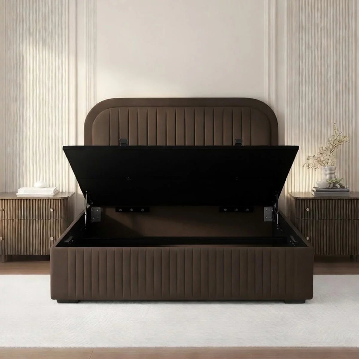 Highgrove Ashford Brown Fabric Full Ottoman Bed Frame in 3 Sizes, view 9