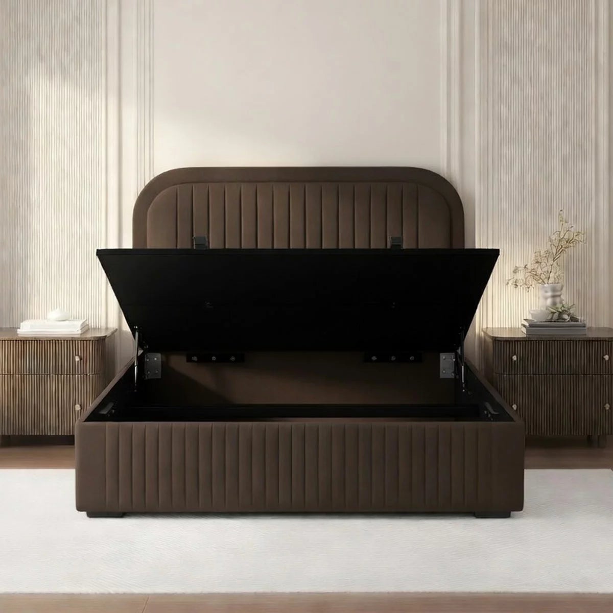 Highgrove Ashford Brown Fabric Full Ottoman Bed Frame in 3 Sizes, view 16