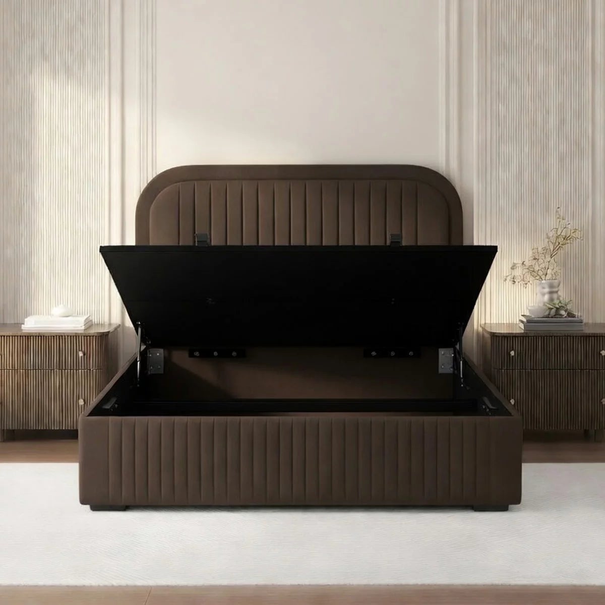 Highgrove Ashford Brown Fabric Full Ottoman Bed Frame in 3 Sizes, view 23