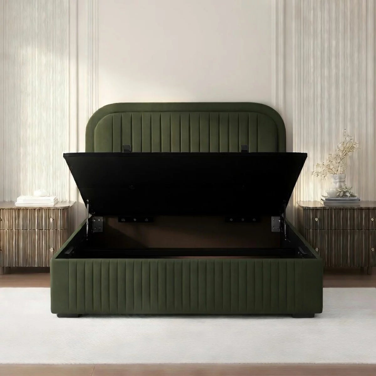 Highgrove Ashford Green Fabric Full Ottoman Bed Frame Green in 3 Sizes, view 16