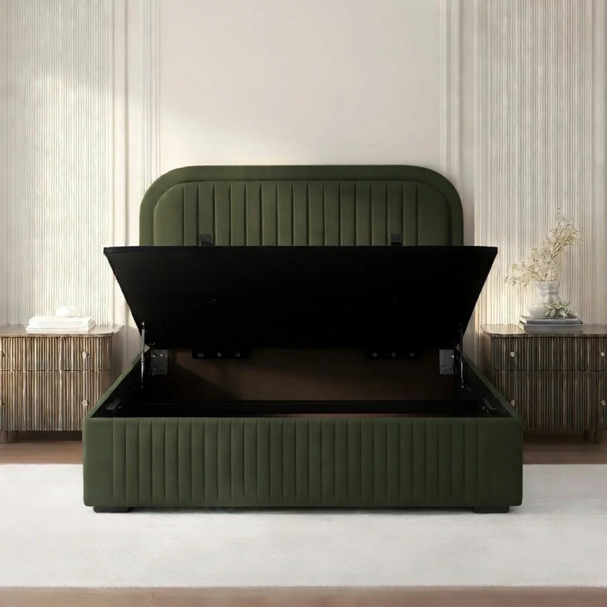 Highgrove Ashford Green Fabric Full Ottoman Bed Frame Green in 3 Sizes, view 23